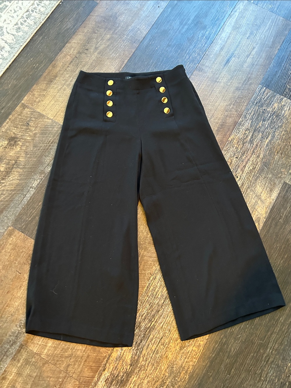 LOFT Black Wide-Leg Sailor-Style Culotte Pants with Gold Buttons